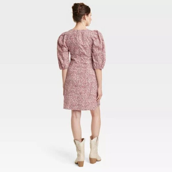 Women's Elbow Puff Sleeve Ruched Mini Dress Universal Thread Pink Size 4 NWT - Picture 2 of 2